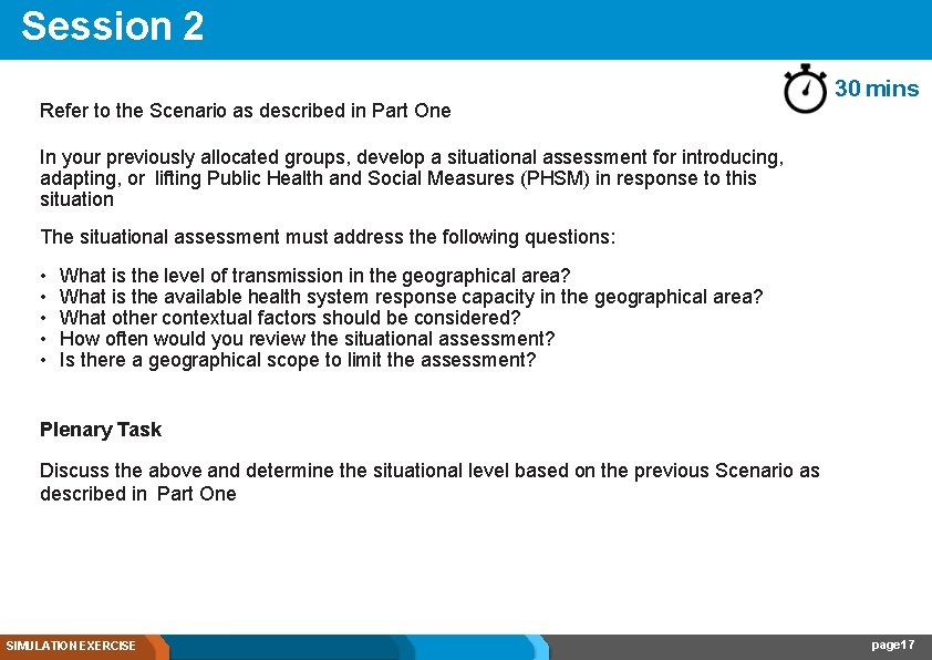 Session 2 Refer to the Scenario as described in Part One 30 mins In