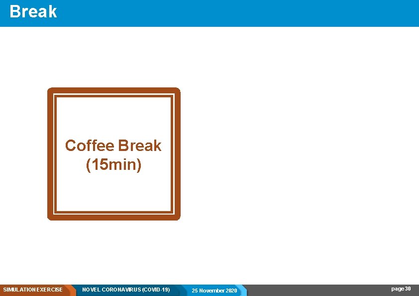 Break Coffee Break (15 min) SIMULATION EXERCISE NOVEL CORONAVIRUS (COVID-19) 25 November 2020 page