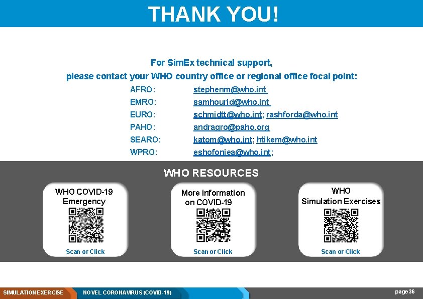 THANK YOU! For Sim. Ex technical support, please contact your WHO country office or