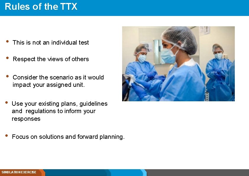 Rules of the TTX • This is not an individual test • Respect the