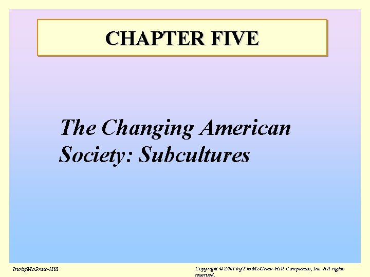 CHAPTER FIVE The Changing American Society: Subcultures Irwin/Mc. Graw-Hill Copyright © 2001 by The