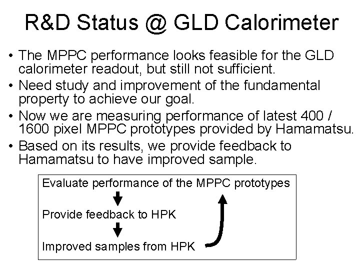 R&D Status @ GLD Calorimeter • The MPPC performance looks feasible for the GLD