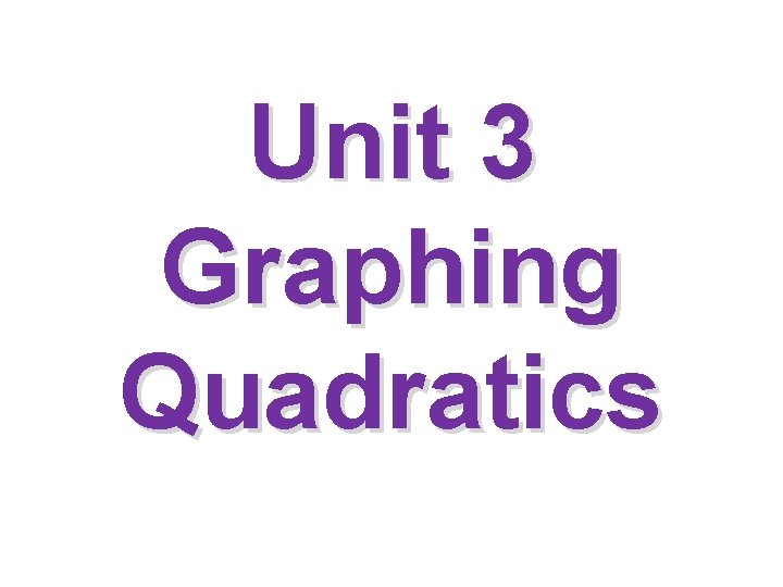 Unit 3 Graphing Quadratics 