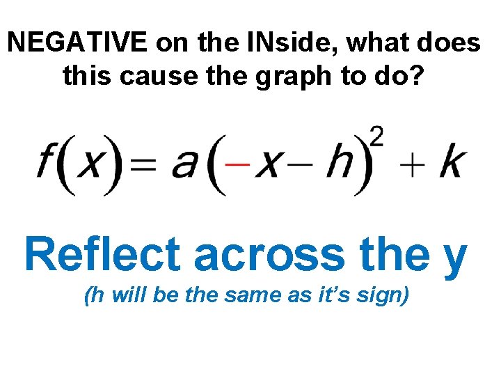 NEGATIVE on the INside, what does this cause the graph to do? Reflect across