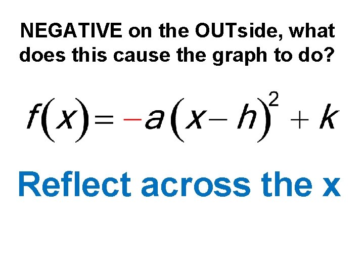 NEGATIVE on the OUTside, what does this cause the graph to do? Reflect across