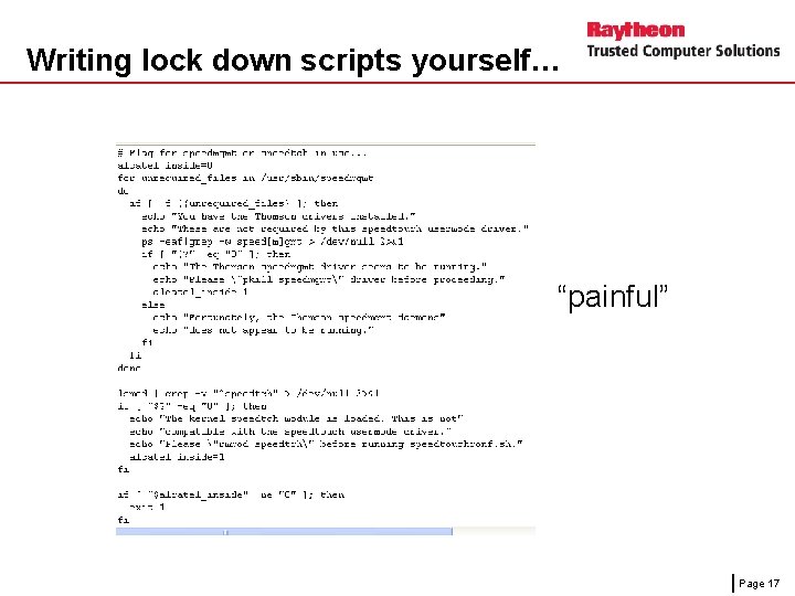 Writing lock down scripts yourself… “painful” Page 17 