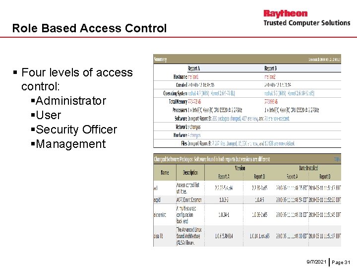 Role Based Access Control § Four levels of access control: §Administrator §User §Security Officer