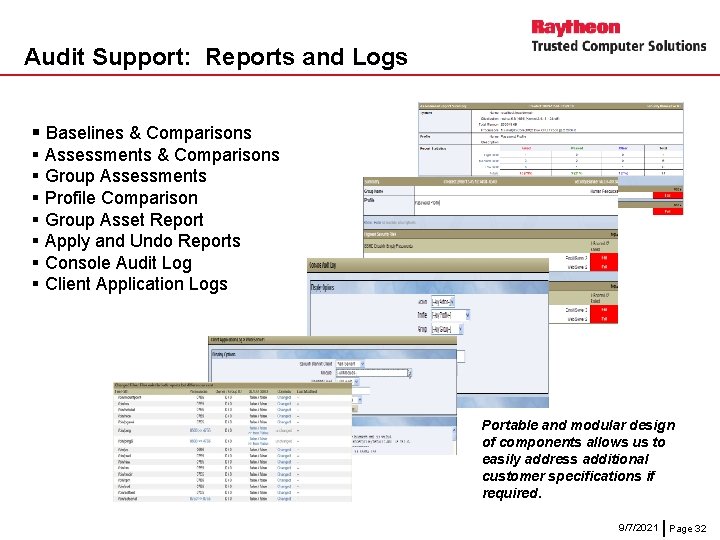 Audit Support: Reports and Logs § Baselines & Comparisons § Assessments & Comparisons §