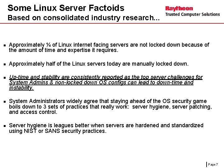 Some Linux Server Factoids Based on consolidated industry research. . . n n n