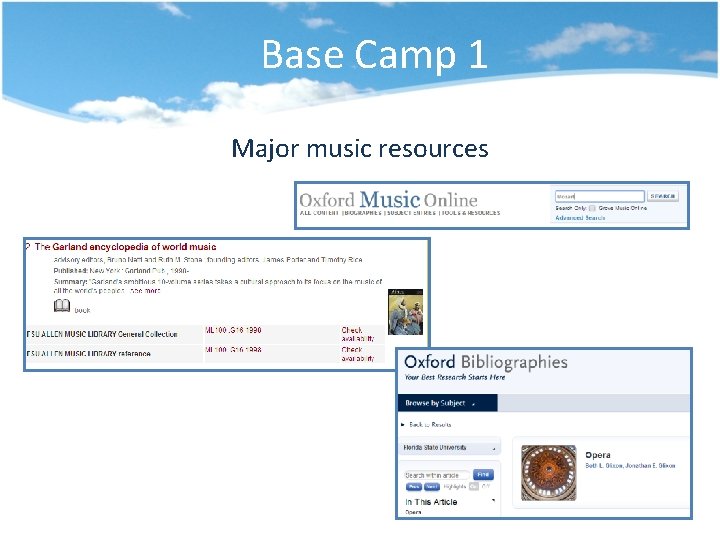 Base Camp 1 Major music resources 