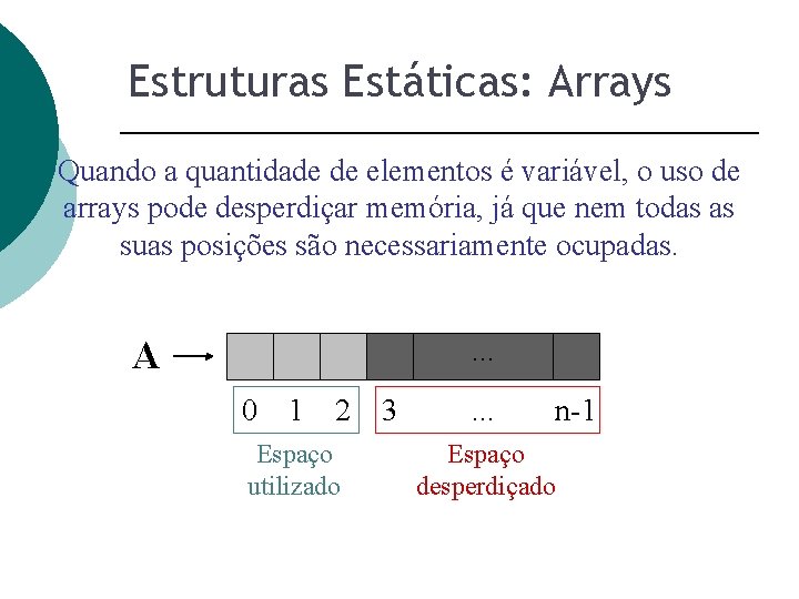 Estruturas Estáticas: Arrays Quando a quantidade de elementos é variável, o uso de arrays