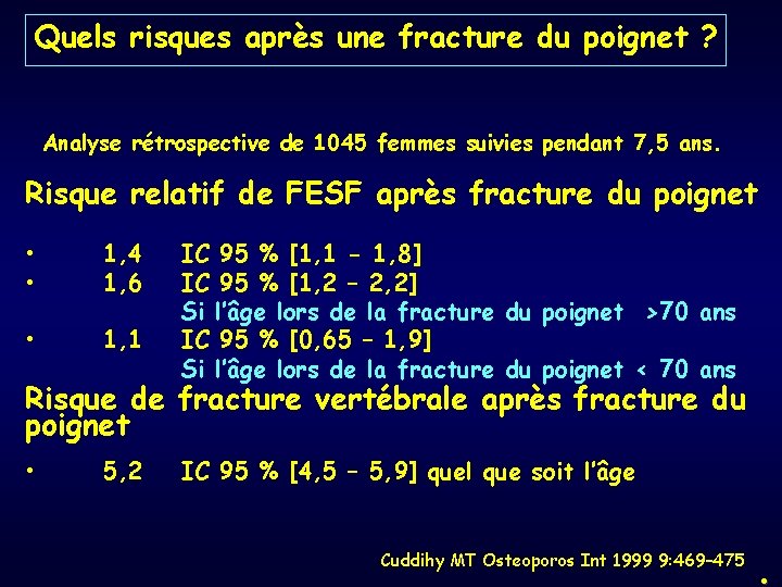 Quels risques après une fracture du poignet ? Analyse rétrospective de 1045 femmes suivies