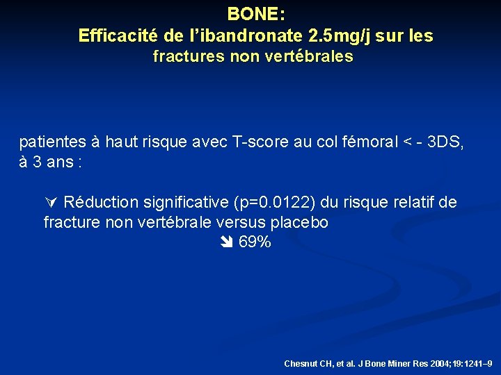 BONE: Efficacité de l’ibandronate 2. 5 mg/j sur les fractures non vertébrales patientes à