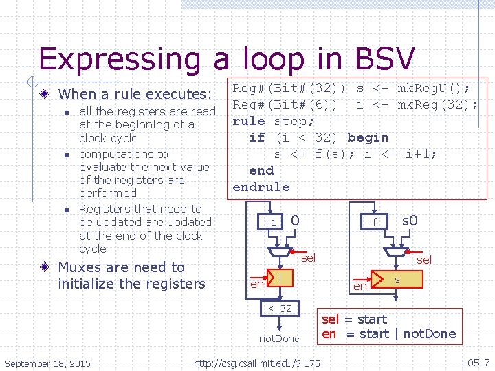 Expressing a loop in BSV When a rule executes: n n n all the