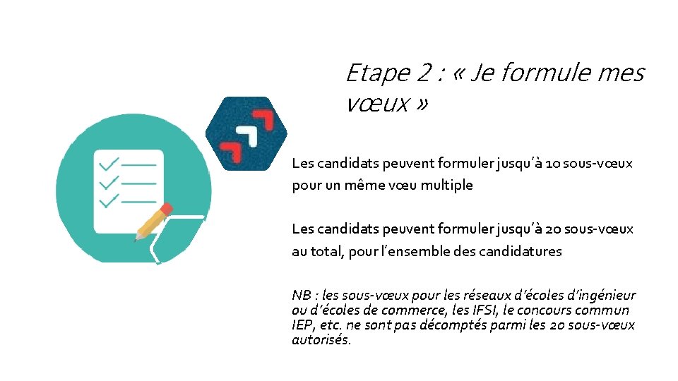 Etape 2 : « Je formule mes vœux » Les candidats peuvent formuler jusqu’à