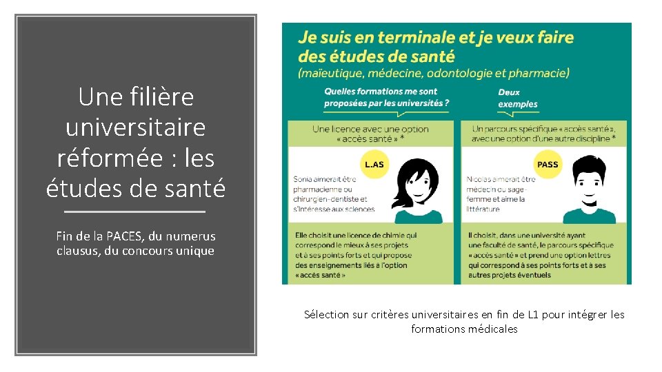 Une filière universitaire réformée : les études de santé Fin de la PACES, du