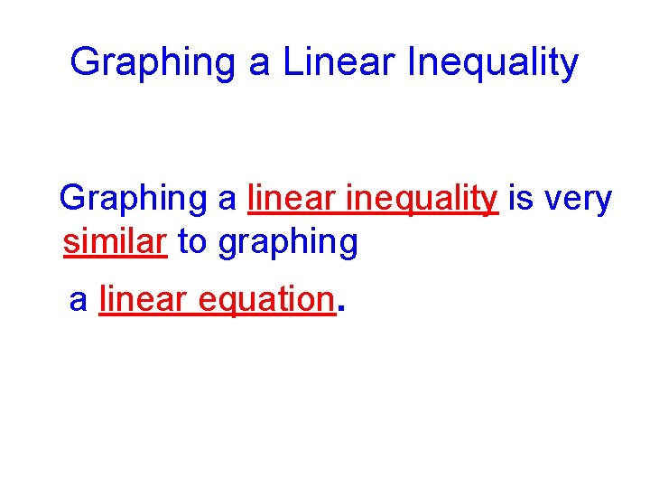 Graphing a Linear Inequality Graphing a linear inequality is very similar to graphing a