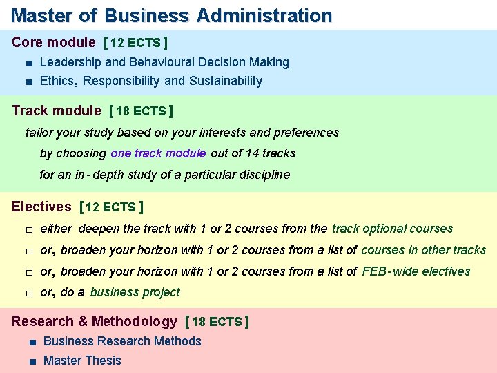 Master of Business Administration Core module [ 12 ECTS ] ■ Leadership and Behavioural