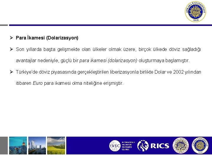  Para İkamesi (Dolarizasyon) Son yıllarda başta gelişmekte olan ülkeler olmak üzere, birçok ülkede