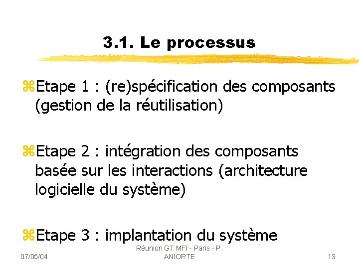 3. 1. Le processus z. Etape 1 : (re)spécification des composants (gestion de la