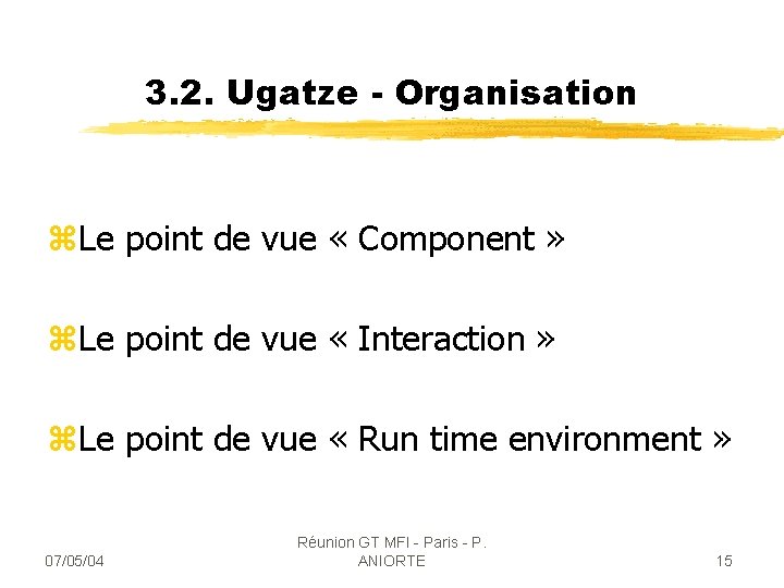 3. 2. Ugatze - Organisation z. Le point de vue « Component » z.