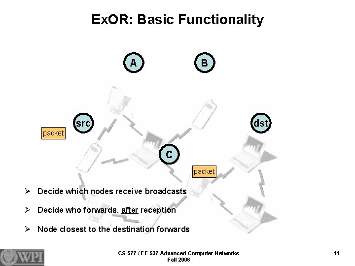 Ex. OR: Basic Functionality A B src dst packet C packet Ø Decide which