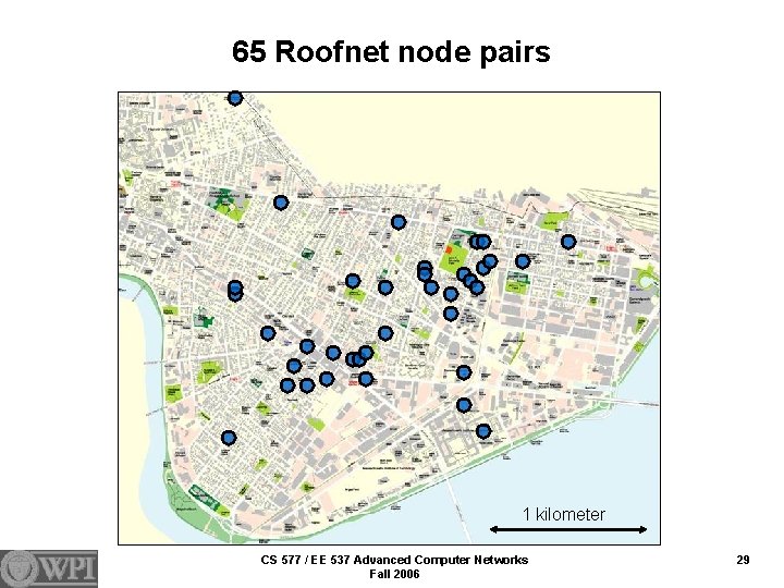 65 Roofnet node pairs 1 kilometer CS 577 / EE 537 Advanced Computer Networks