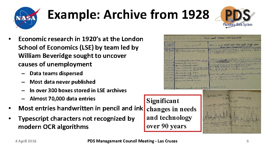 Example: Archive from 1928 • Economic research in 1920’s at the London School of