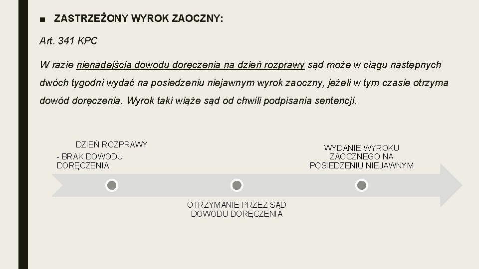 ■ ZASTRZEŻONY WYROK ZAOCZNY: Art. 341 KPC W razie nienadejścia dowodu doręczenia na dzień