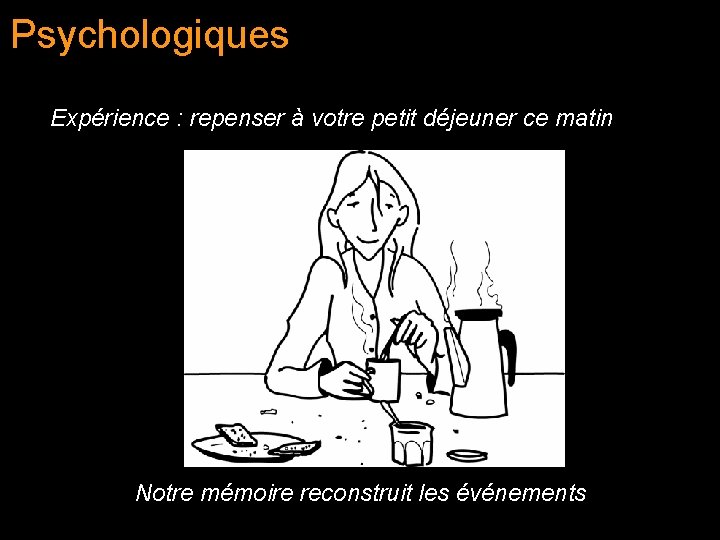 Psychologiques Expérience : repenser à votre petit déjeuner ce matin Notre mémoire reconstruit les