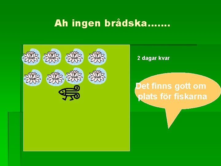 Ah ingen brådska……. 2 dagar kvar Det finns gott om plats för fiskarna 