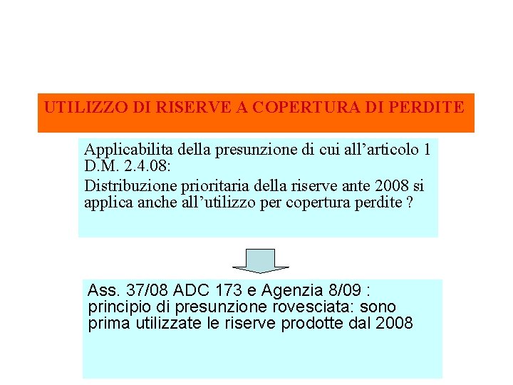 UTILIZZO DI RISERVE A COPERTURA DI PERDITE Applicabilita della presunzione di cui all’articolo 1