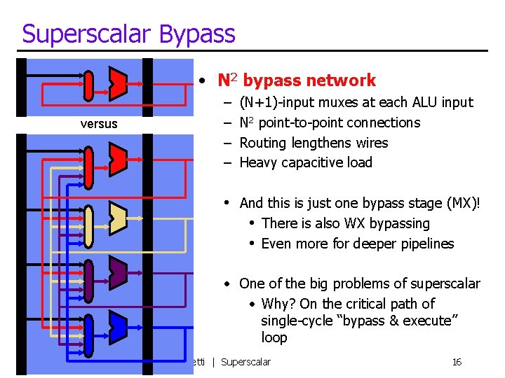 Superscalar Bypass • N 2 bypass network versus – – (N+1)-input muxes at each
