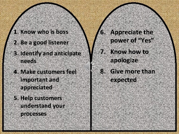 2. Be a good listener 6. Appreciate the power of “Yes” 3. Identify and