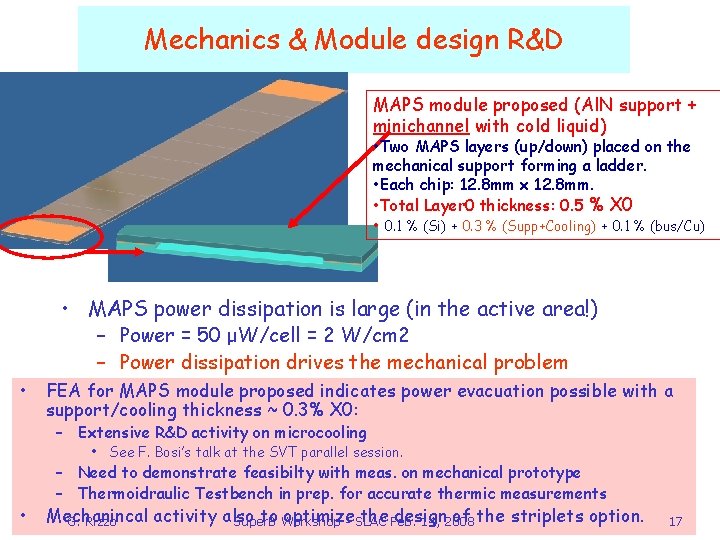 Mechanics & Module design R&D MAPS module proposed (Al. N support + minichannel with