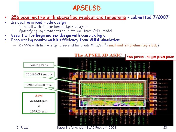 APSEL 3 D • • 256 pixel matrix with sparsified readout and timestamp -