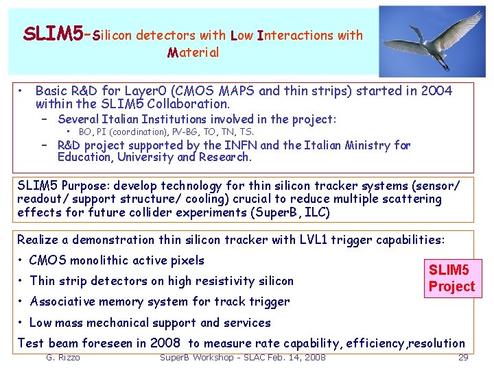 SLIM 5 -Silicon detectors with Low Interactions with Material • Basic R&D for Layer