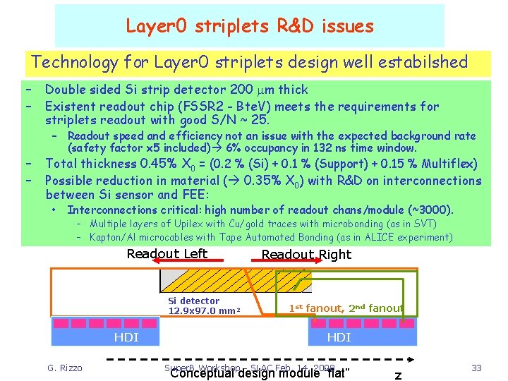 Layer 0 striplets R&D issues Technology for Layer 0 striplets design well estabilshed –