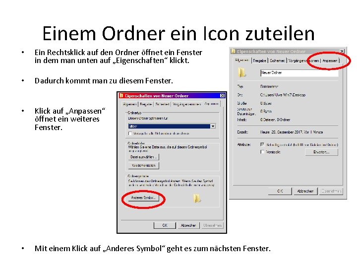 Einem Ordner ein Icon zuteilen • Ein Rechtsklick auf den Ordner öffnet ein Fenster