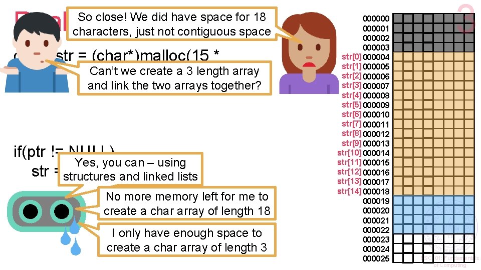 Realloc can fail! So close! We did have space for 18 characters, just not