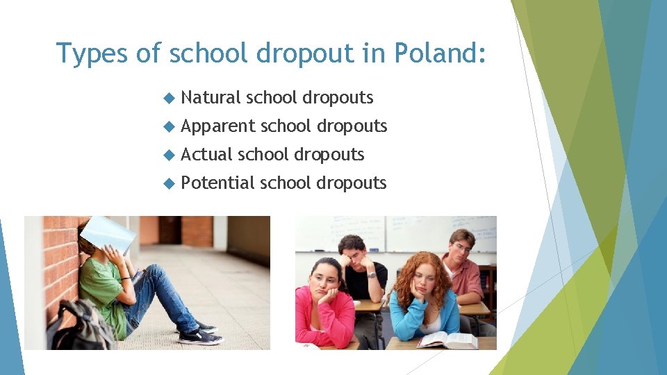 Types of school dropout in Poland: Natural school dropouts Apparent Actual school dropouts Potential