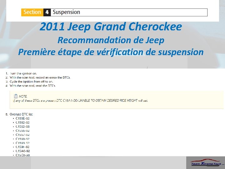 2011 Jeep Grand Cherockee Recommandation de Jeep Première étape de vérification de suspension 