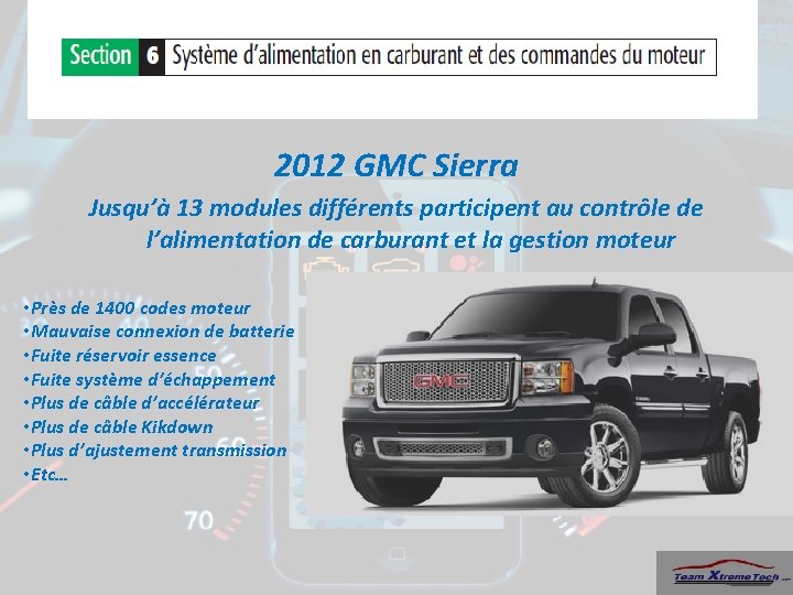 2012 GMC Sierra Jusqu’à 13 modules différents participent au contrôle de l’alimentation de carburant 2012 GMC Sierra Jusqu’à 13 modules différents participent au contrôle de l’alimentation de carburant
