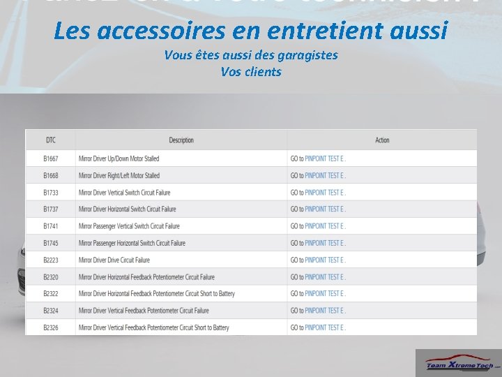 Les accessoires en entretient aussi Vous êtes aussi des garagistes Vos clients 