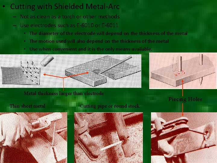  • Cutting with Shielded Metal-Arc – Not as clean as a torch or