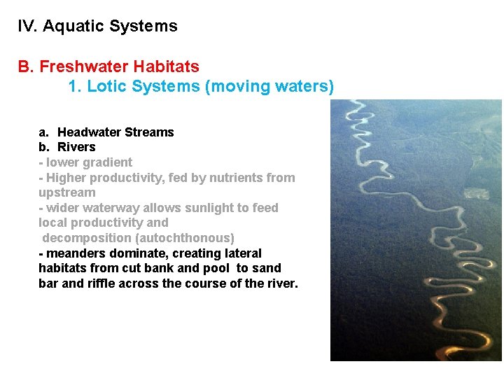 Lotic System Examples Climate and Biomes IV Aquatic Systems Climate and