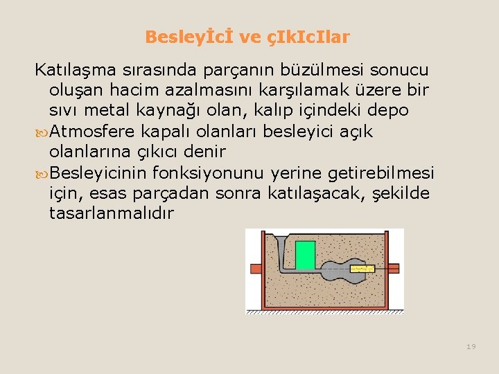 Besleyİcİ ve çIk. Ic. Ilar Katılaşma sırasında parçanın büzülmesi sonucu oluşan hacim azalmasını karşılamak