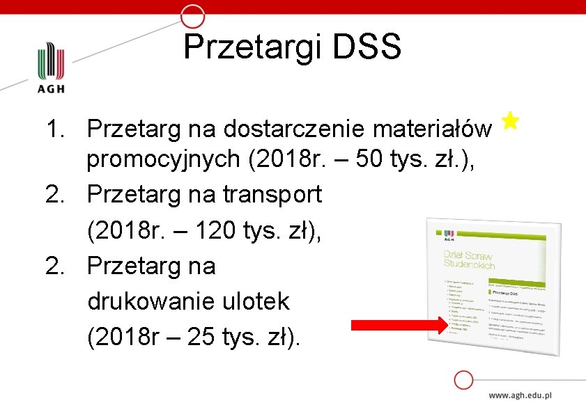 Przetargi DSS 1. Przetarg na dostarczenie materiałów promocyjnych (2018 r. – 50 tys. zł.