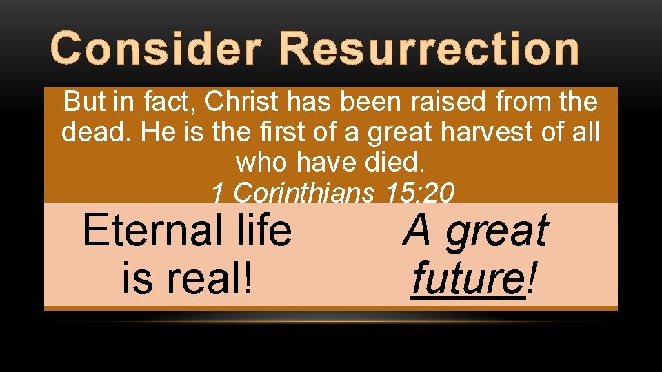 Consider Resurrection But in fact, Christ has been raised from the dead. He is