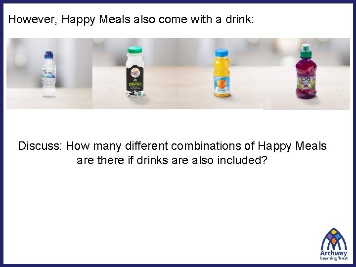 However, Happy Meals also come with a drink: Discuss: How many different combinations of
